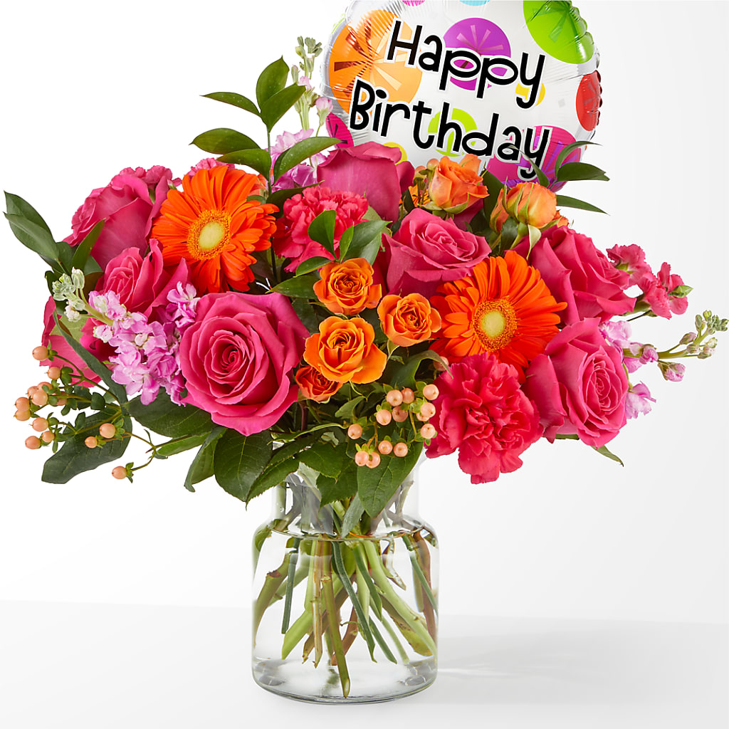 Fiesta Bouquet with Birthday Balloon – Lasting Impressions Flowers Llc, Flemingsburg KY