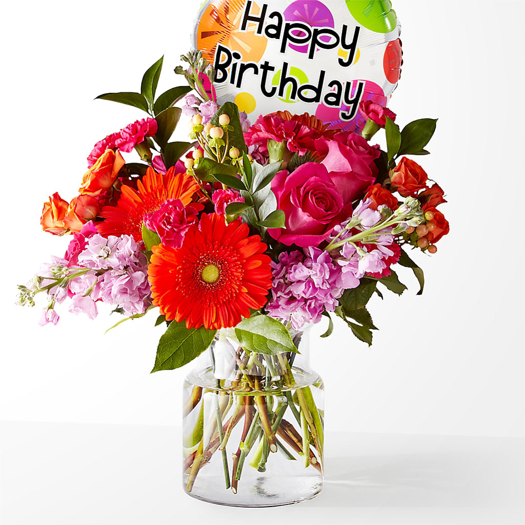 Fiesta Bouquet with Birthday Balloon – Lasting Impressions Flowers Llc, Flemingsburg KY