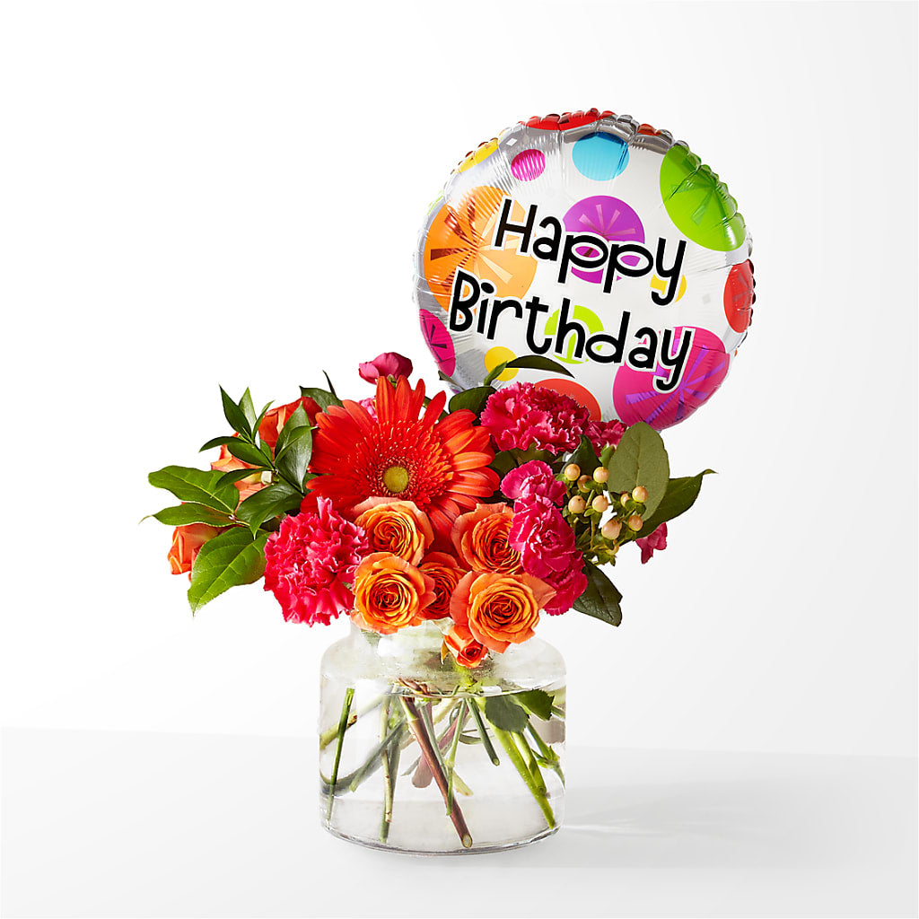 Fiesta Bouquet with Birthday Balloon – Lasting Impressions Flowers Llc, Flemingsburg KY