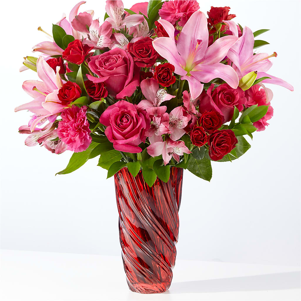 In Love Bouquet with Luxe Swirl Vase – Lasting Impressions Flowers Llc, Flemingsburg KY
