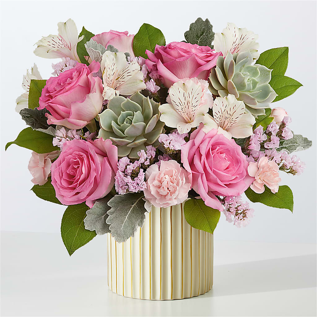 Dusty Rose Bouquet with Ivory Vase – Lasting Impressions Flowers Llc, Flemingsburg KY