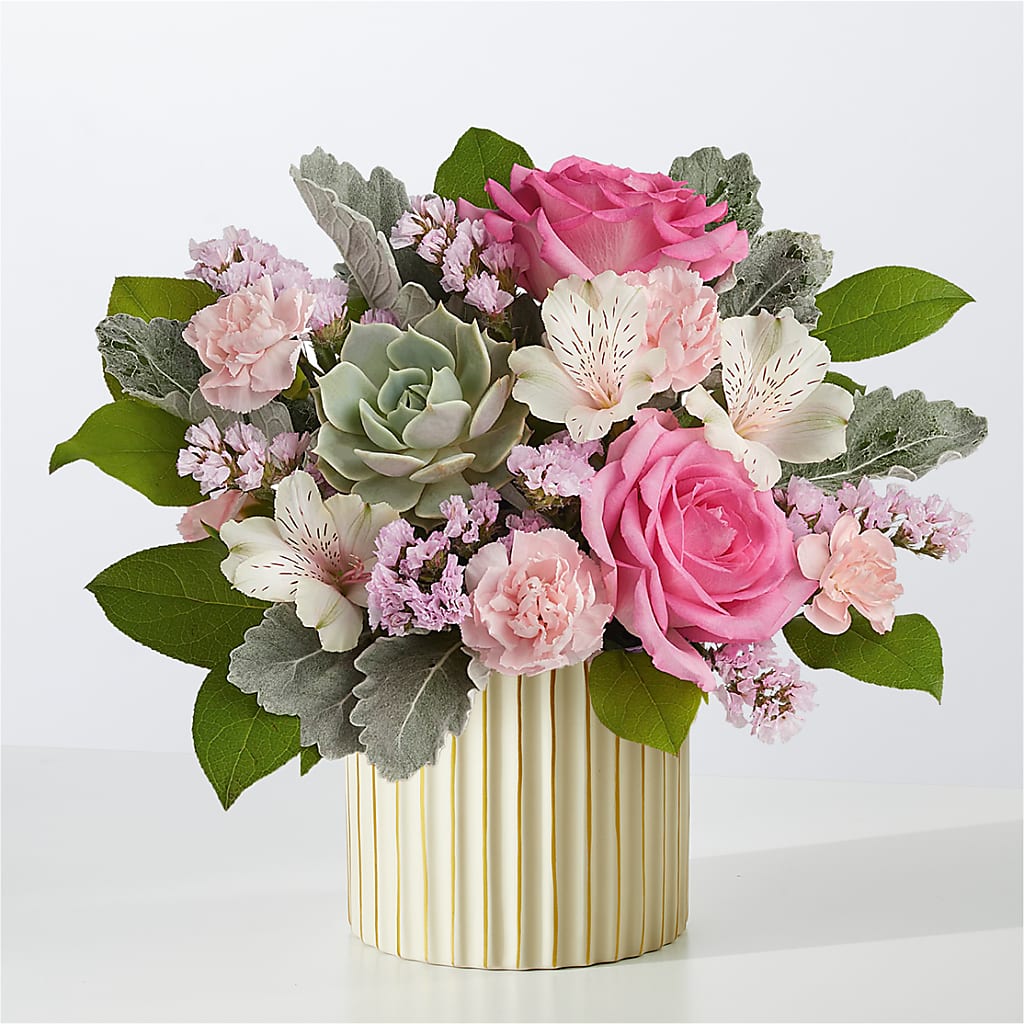 Dusty Rose Bouquet with Ivory Vase – Lasting Impressions Flowers Llc, Flemingsburg KY