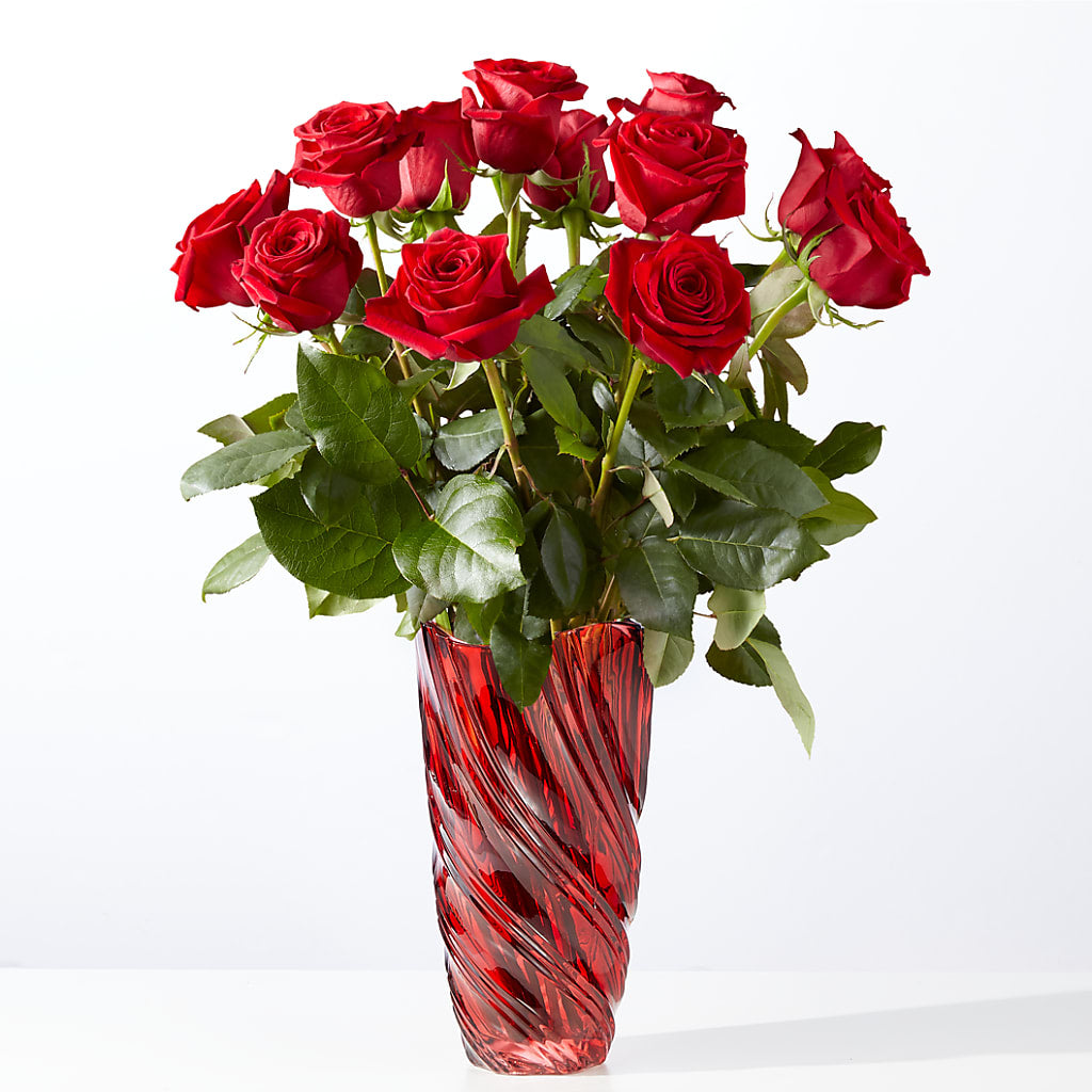 Classic Love Red Rose Bouquet with Luxe Swirl Vase – Lasting Impressions Flowers Llc, Flemingsburg KY