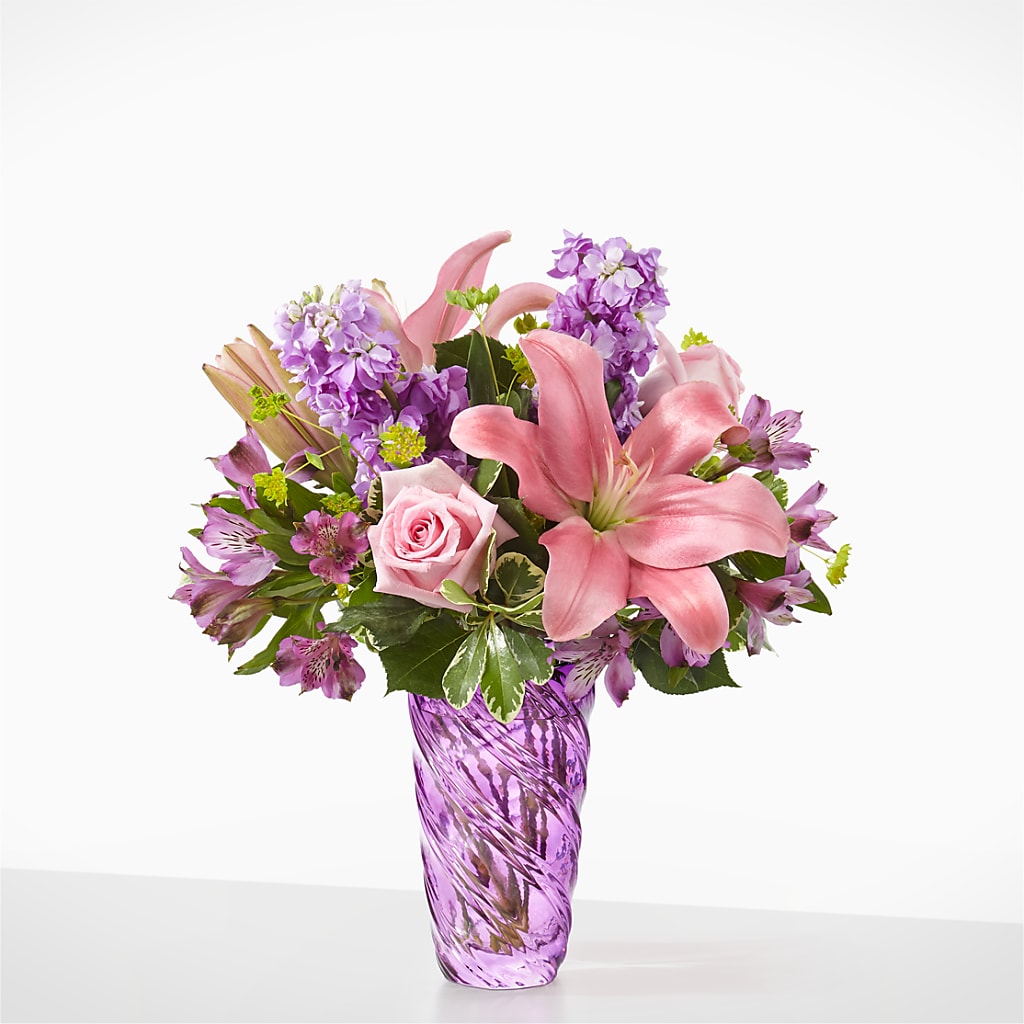 Precious Petals Bouquet with Luxe Swirl Vase – Lasting Impressions Flowers Llc, Flemingsburg KY