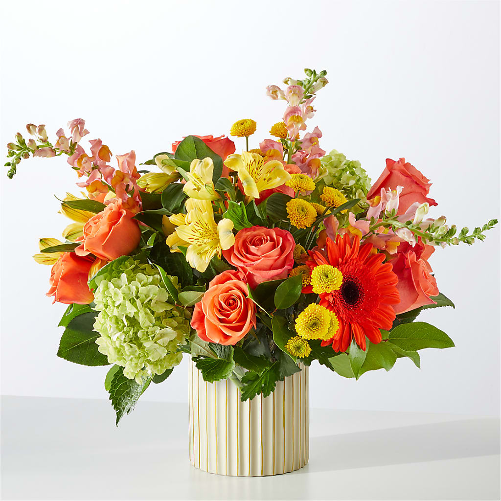Autumn Sunshine Bouquet with Ivory Vase –  Lasting Impressions Flowers Llc, Flemingsburg KY