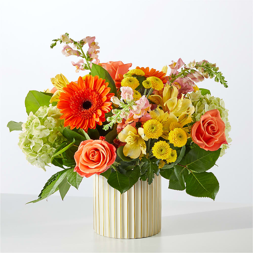 Autumn Sunshine Bouquet with Ivory Vase –  Lasting Impressions Flowers Llc, Flemingsburg KY