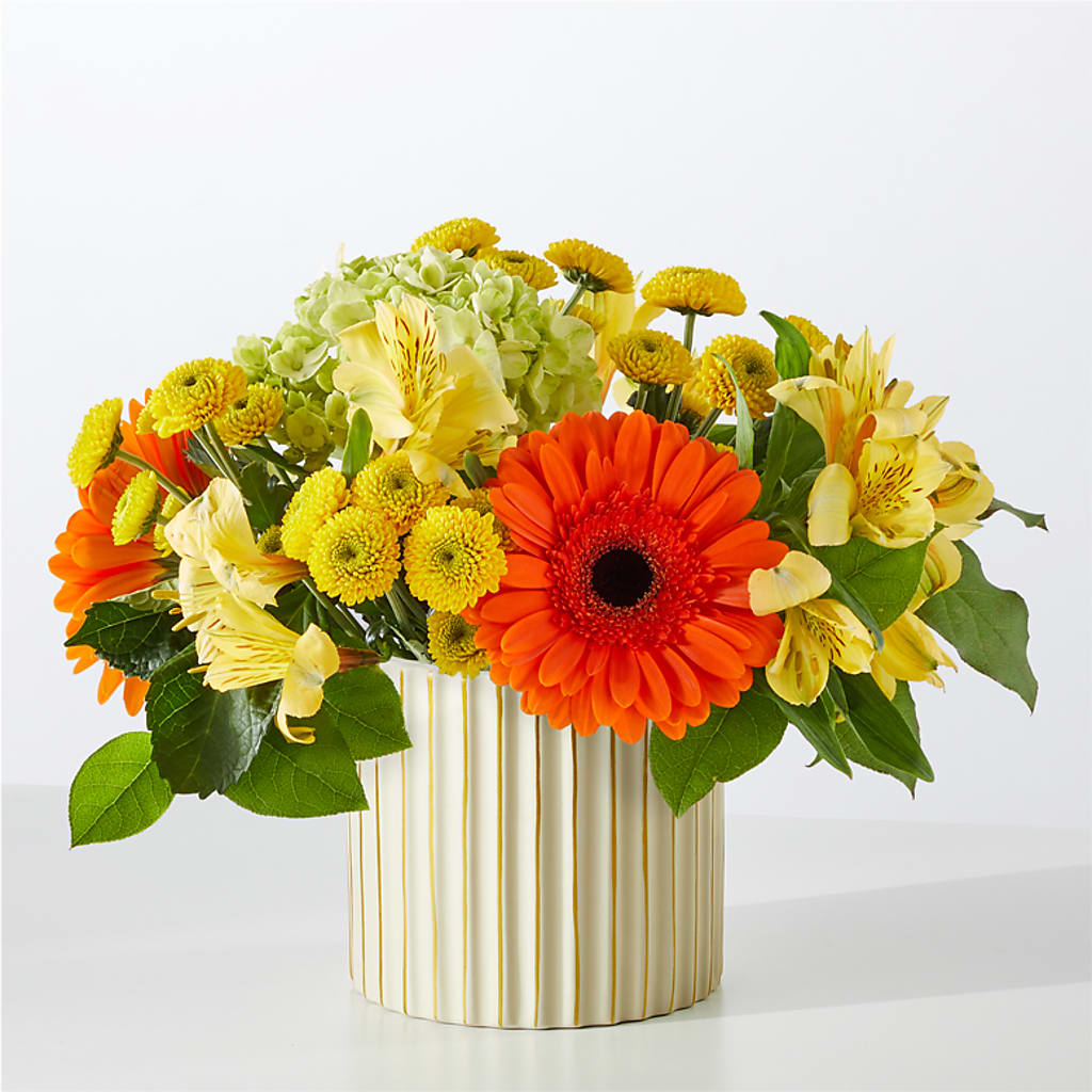 Autumn Sunshine Bouquet with Ivory Vase –  Lasting Impressions Flowers Llc, Flemingsburg KY